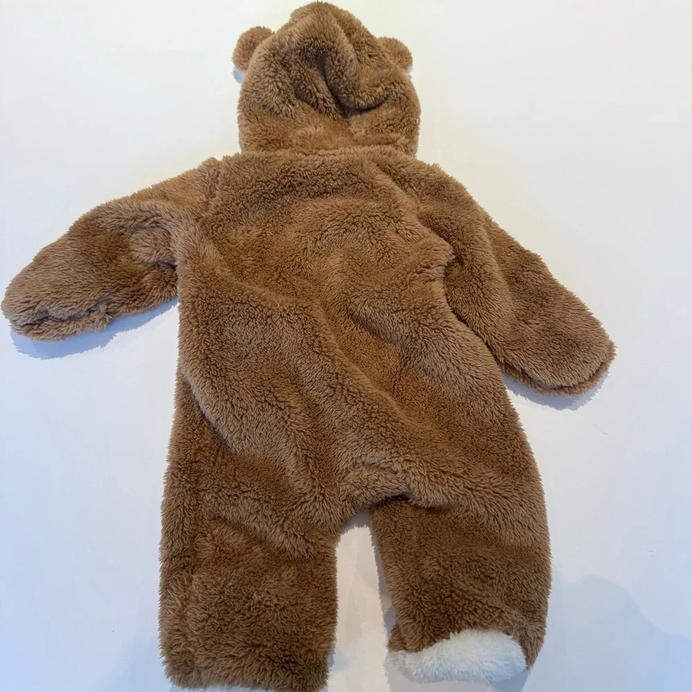 Carter's Brown and White Fleece Bear Footie Zip up Onesie
